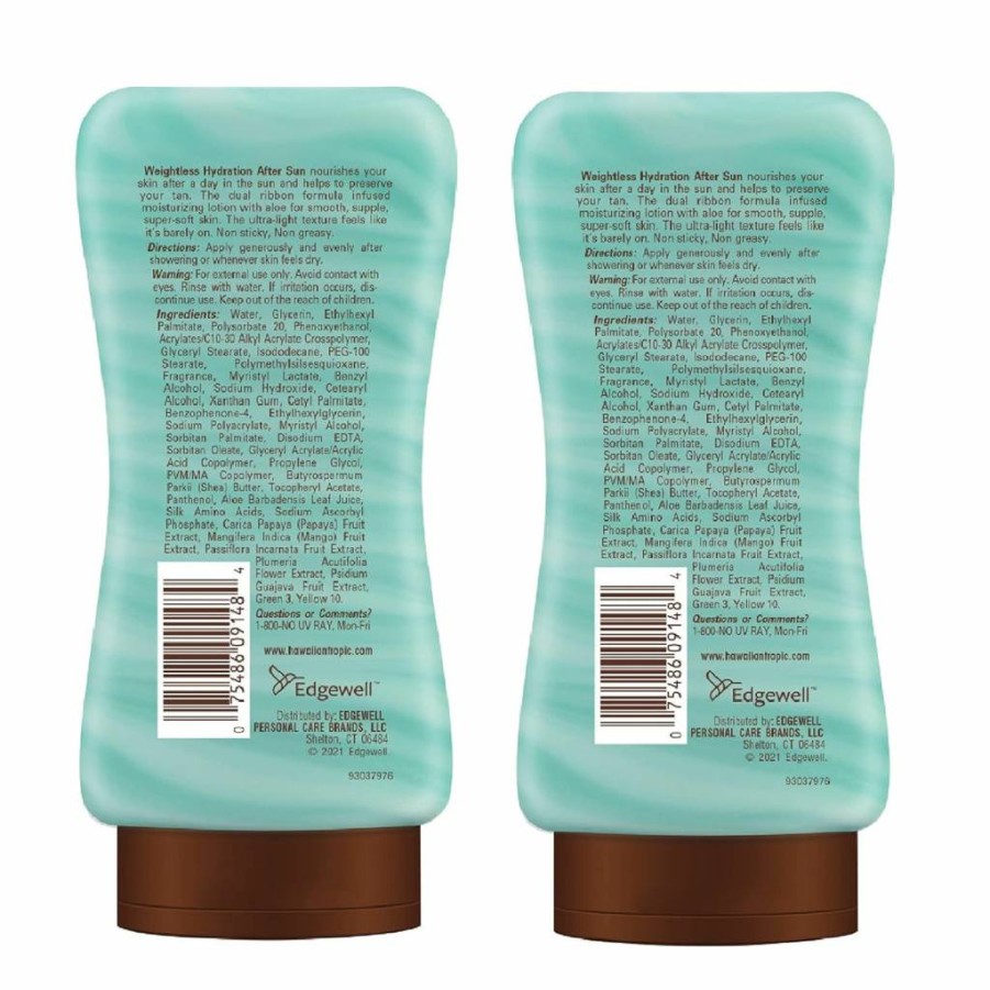 Hawaiian Tropic Weightless Hydration After Sun Lotion with Aloe Vera, 6oz Twin Pack – Soothing Moisturizer for Post Sun Care, Hydrating Skin Relief