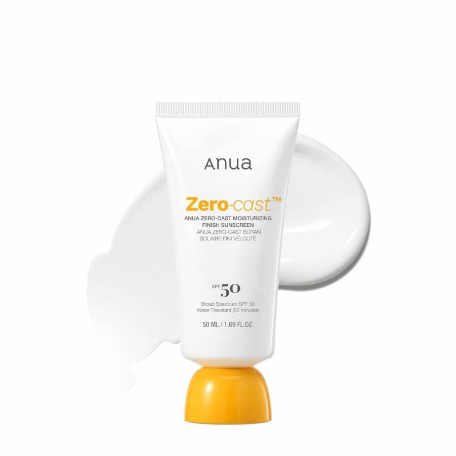 ANUA Zero-Cast Moisturizing Sunscreen SPF 50 for Face - Hyaluronic Acid & Niacinamide, Oil-Free, No White Cast, Oxybenzone Free, Travel Size 50ml