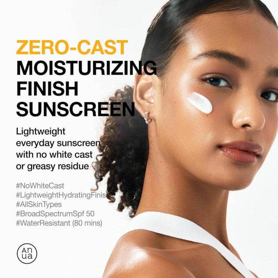 ANUA Zero-Cast Moisturizing Sunscreen SPF 50 for Face - Hyaluronic Acid & Niacinamide, Oil-Free, No White Cast, Oxybenzone Free, Travel Size 50ml