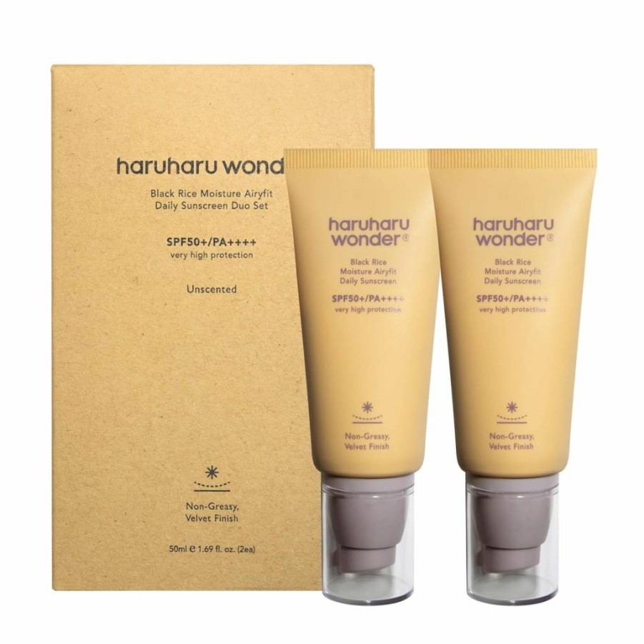 HARUHARU Wonder Black Rice Moisture Airyfit Daily Sunscreen SPF 50+ PA++++ - 1.69 Fl Oz (Pack of 2) - Lightweight, Non-Greasy Korean Sunscreen for Face