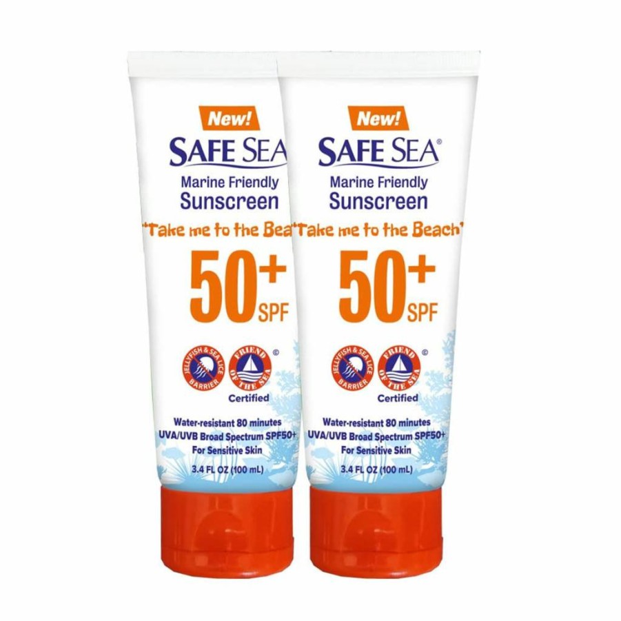Safe Sea Anti-Jellyfish Sting & Sun Protection Lotion SPF 50 - 3.4 Oz Tube (2 Pack) - Shields Against Jellyfish, Sea Lice & UV Rays