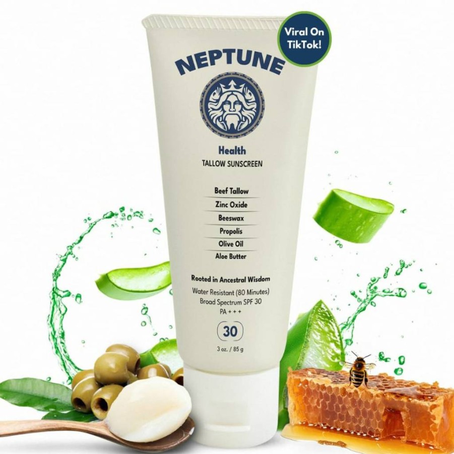 Neptune Health Mineral Sunscreen with Zinc Oxide, Grass-Fed Beef Tallow & Propolis for Healing, Moisturizing & Non-Toxic UV Protection