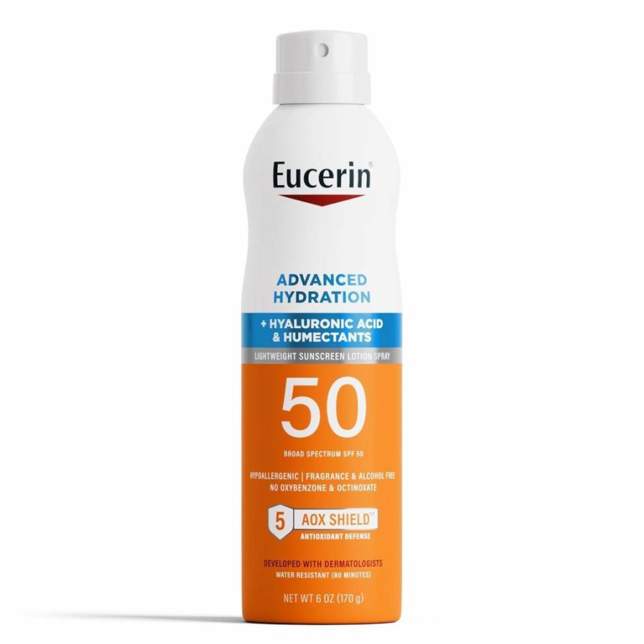 Eucerin SPF 50 Sunscreen Spray with Hyaluronic Acid – Lightweight, Hypoallergenic, Fragrance & Alcohol Free – 6 oz