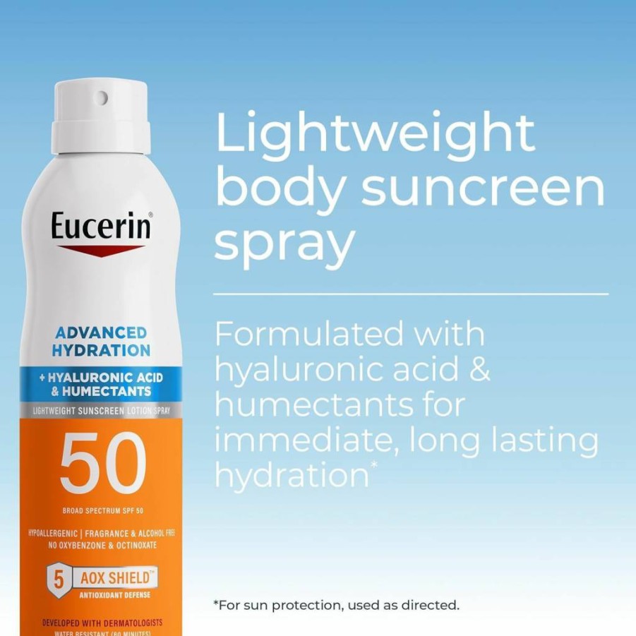 Eucerin SPF 50 Sunscreen Spray with Hyaluronic Acid – Lightweight, Hypoallergenic, Fragrance & Alcohol Free – 6 oz
