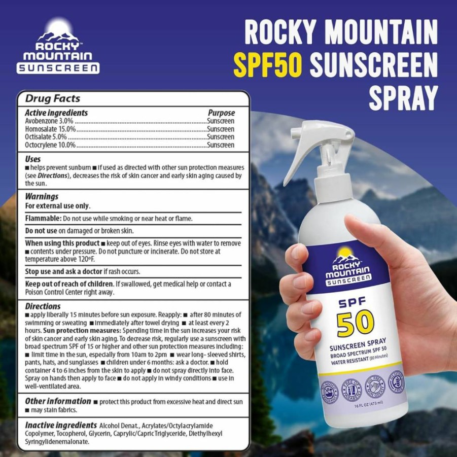 Rocky Mountain Sunscreen SPF 50 Gallon (128 Fl Oz) - Broad Spectrum UVA/UVB Protection, Water Resistant 80 Min, Reef Safe, Fragrance Free, Oxybenzone & Octinoxate Free
