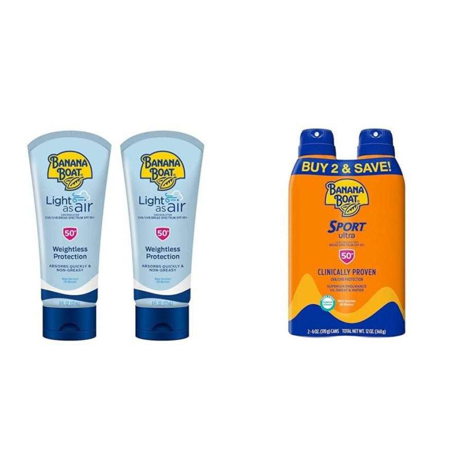 Banana Boat Light As Air Sunscreen Lotion SPF 50 Twin Pack – 6oz Each, Oxybenzone-Free, Lightweight & Non-Greasy Sunblock for Broad Spectrum Protection