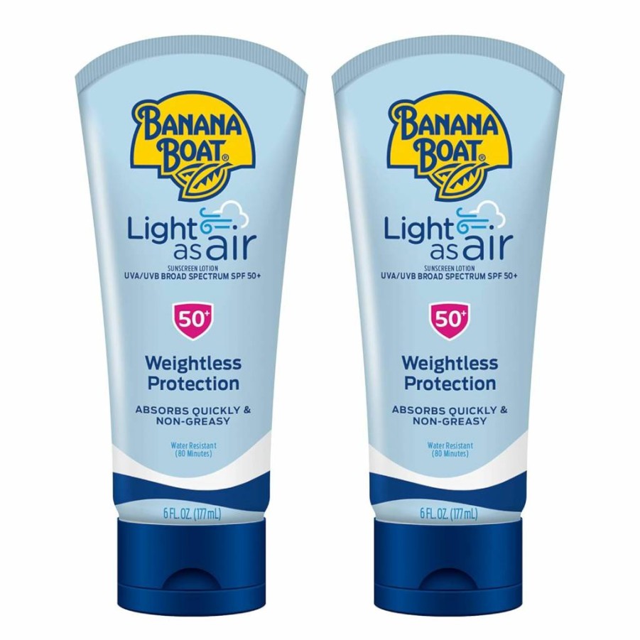 Banana Boat Light As Air Sunscreen Lotion SPF 50 Twin Pack – 6oz Each, Oxybenzone-Free, Lightweight & Non-Greasy Sunblock for Broad Spectrum Protection