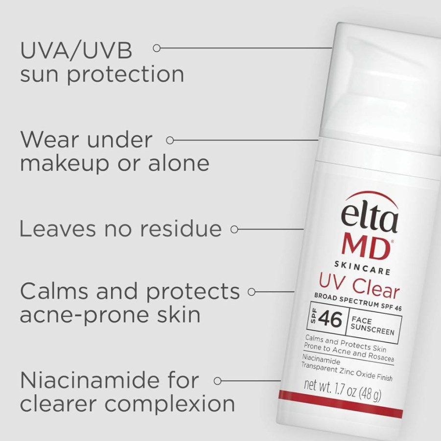 Amazon EltaMD UV Clear SPF 46 Oil-Free Facial Sunscreen with Zinc Oxide – Dermatologist Recommended Broad Spectrum Sunscreen for Acne-Prone Skin