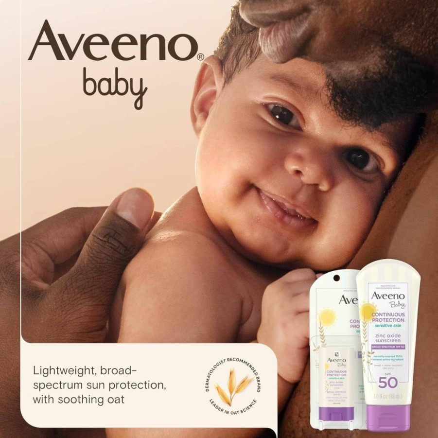 Aveeno Baby Mineral Sunscreen SPF 50 for Sensitive Skin, Tear-Free, Water-Resistant, Paraben-Free, Travel Size 3 oz, Broad Spectrum Zinc Oxide Protection