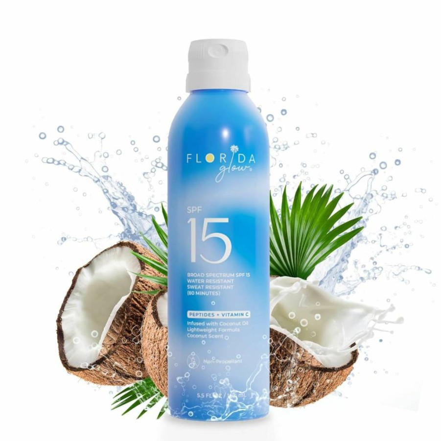 Florida Salt Scrubs SPF 15 Sunscreen Spray - Reef Safe, Broad Spectrum, Water Resistant, PABA & Oxybenzone Free - Face & Body Sun Protection (5.5 Fl Oz)