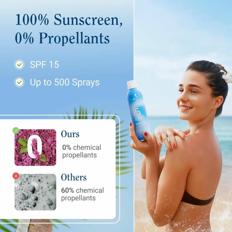 Florida Salt Scrubs SPF 15 Sunscreen Spray - Reef Safe, Broad Spectrum, Water Resistant, PABA & Oxybenzone Free - Face & Body Sun Protection (5.5 Fl Oz)