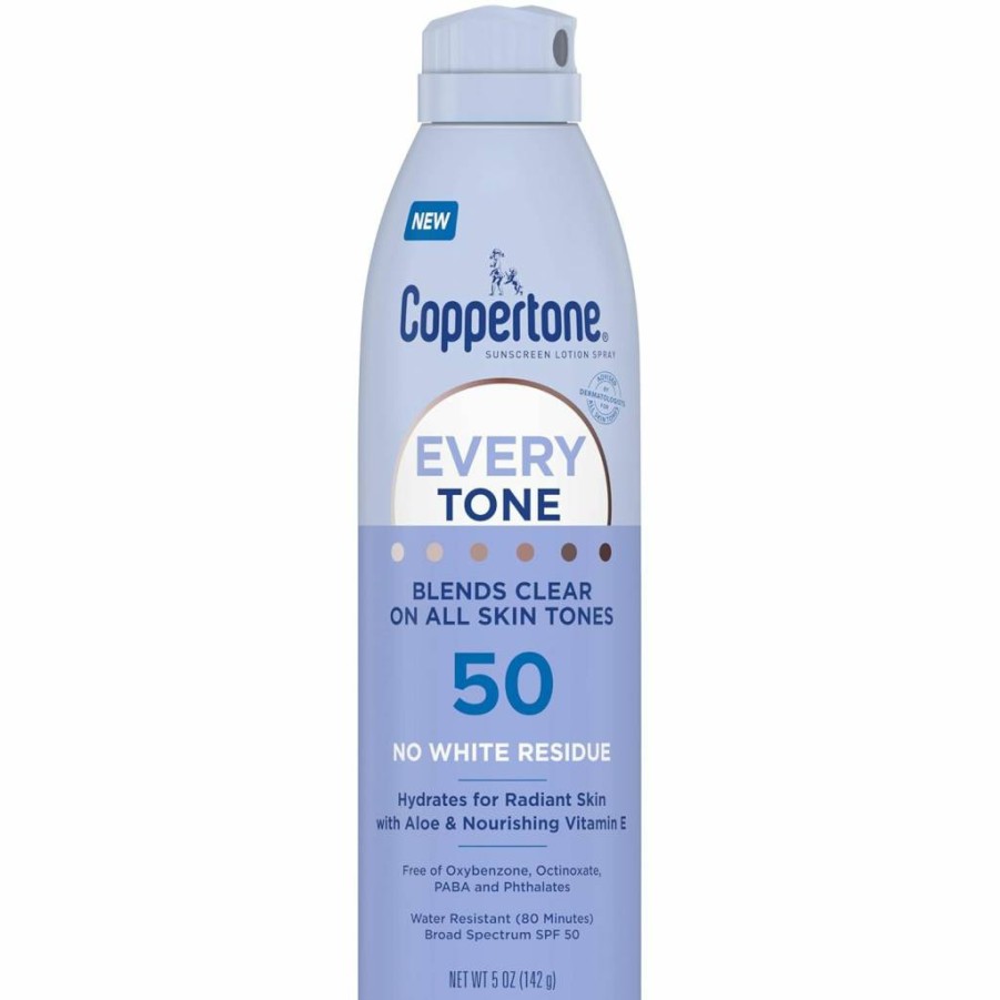 Coppertone SPF 50 Sunscreen Spray - Lightweight, Clear Blend for All Skin Tones with Vitamin E, 5 oz | Broad Spectrum Protection