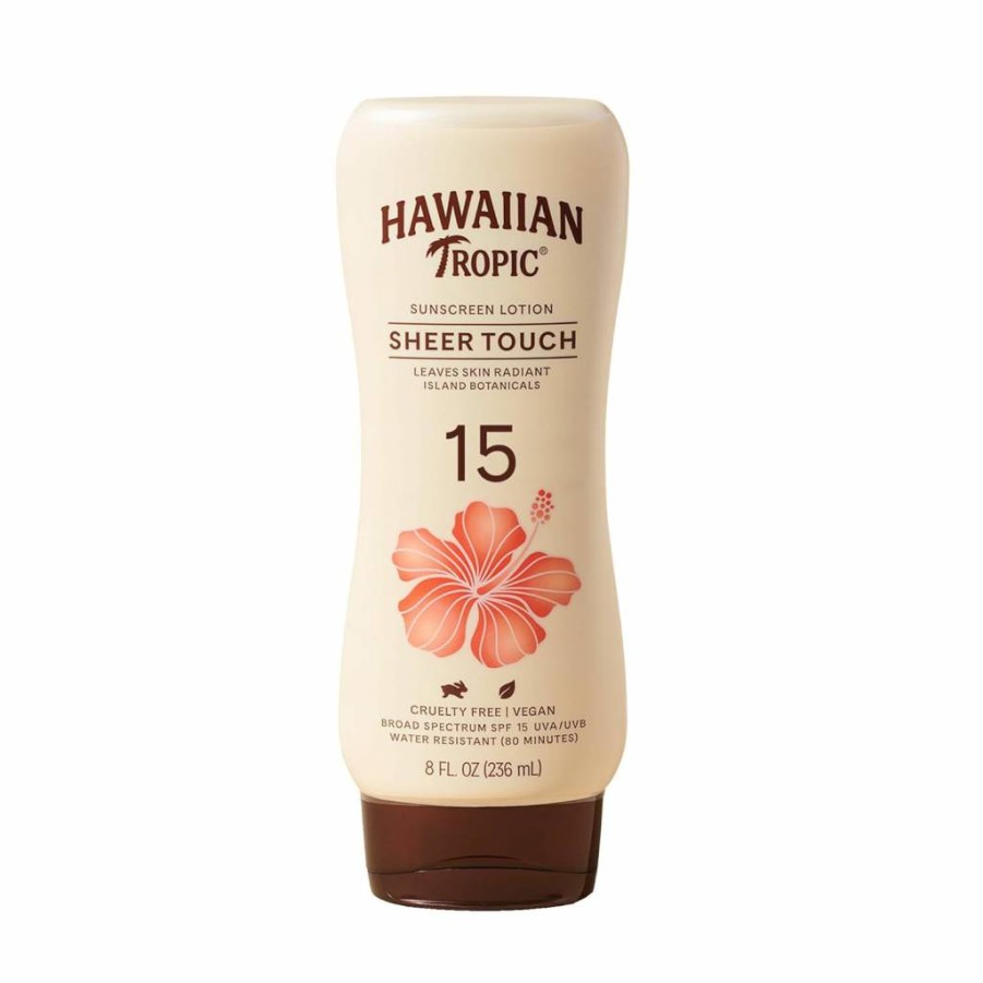 Hawaiian Tropic Sheer Touch Lotion Sunscreen SPF 15, 8 Oz – Lightweight Moisturizing Sun Protection for Soft Skin