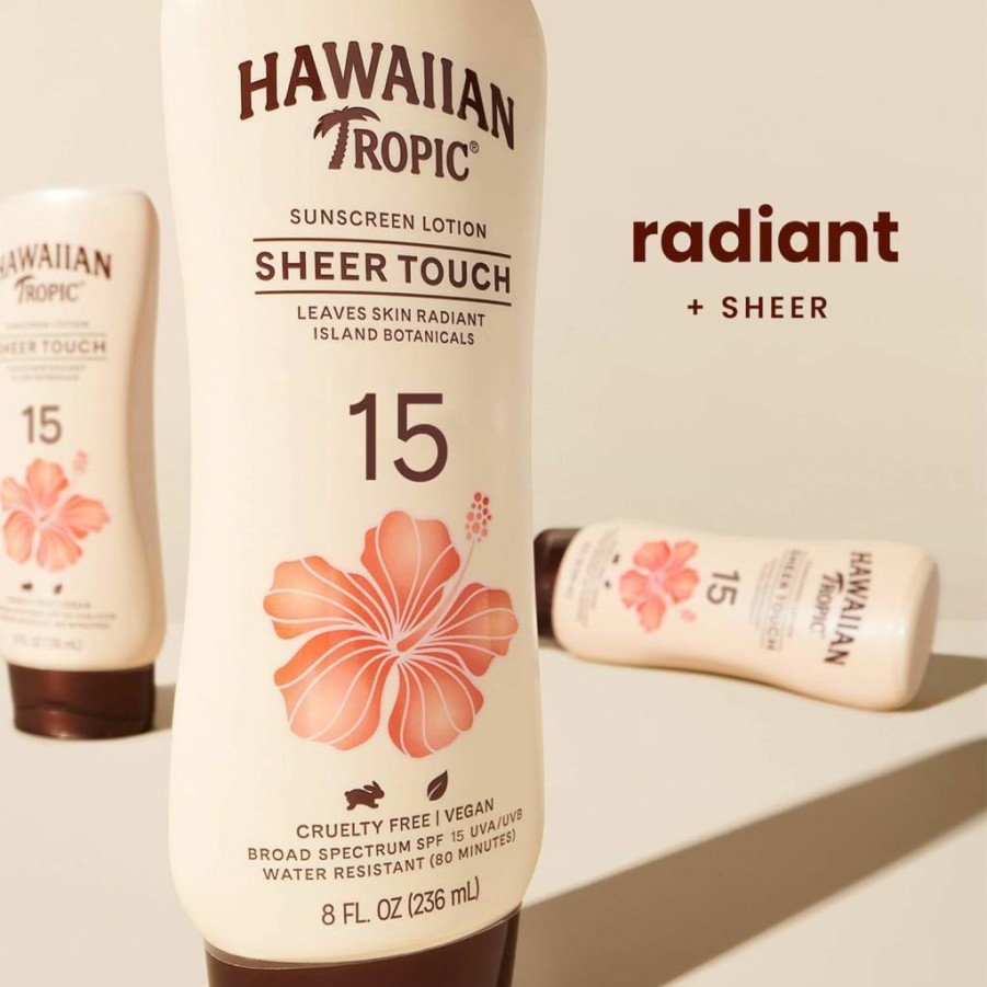 Hawaiian Tropic Sheer Touch Lotion Sunscreen SPF 15, 8 Oz – Lightweight Moisturizing Sun Protection for Soft Skin