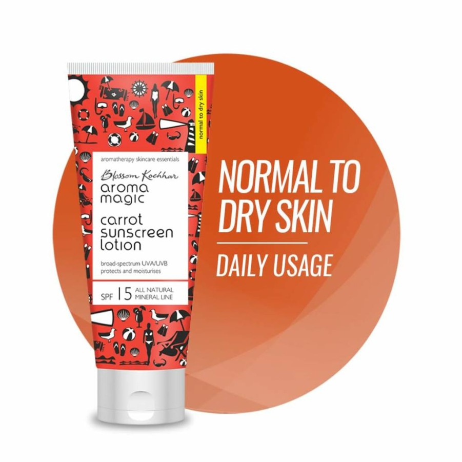 Aroma Magic Carrot Sunscreen Lotion SPF 15 - Broad Spectrum UVA/UVB Protection, Non-Nano Zinc Oxide Mineral Sunblock, Non-Greasy Moisturizer for Dry Skin, 3.38 Fl Oz (100ml)