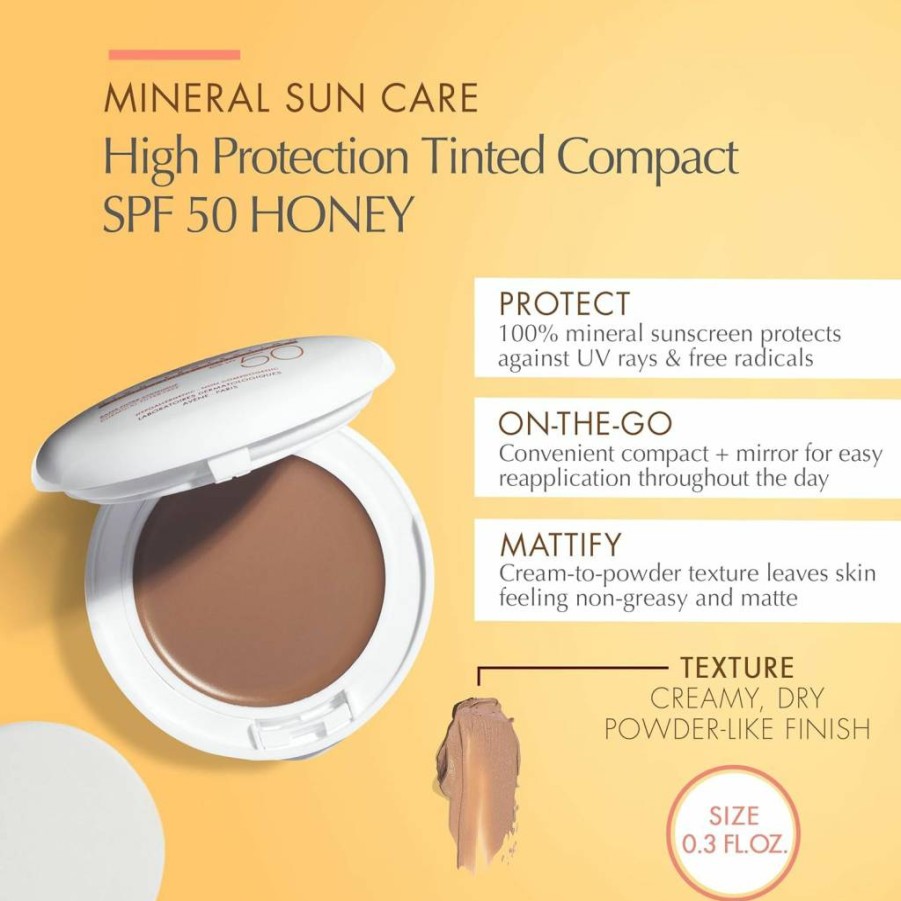 Eau Thermale Avene Mineral Tinted Compact SPF 50 - Oil-Free, Fragrance-Free, Water-Resistant Sunscreen with Blue Light & Broad Spectrum UVA/UVB Protection - 0.35 Oz