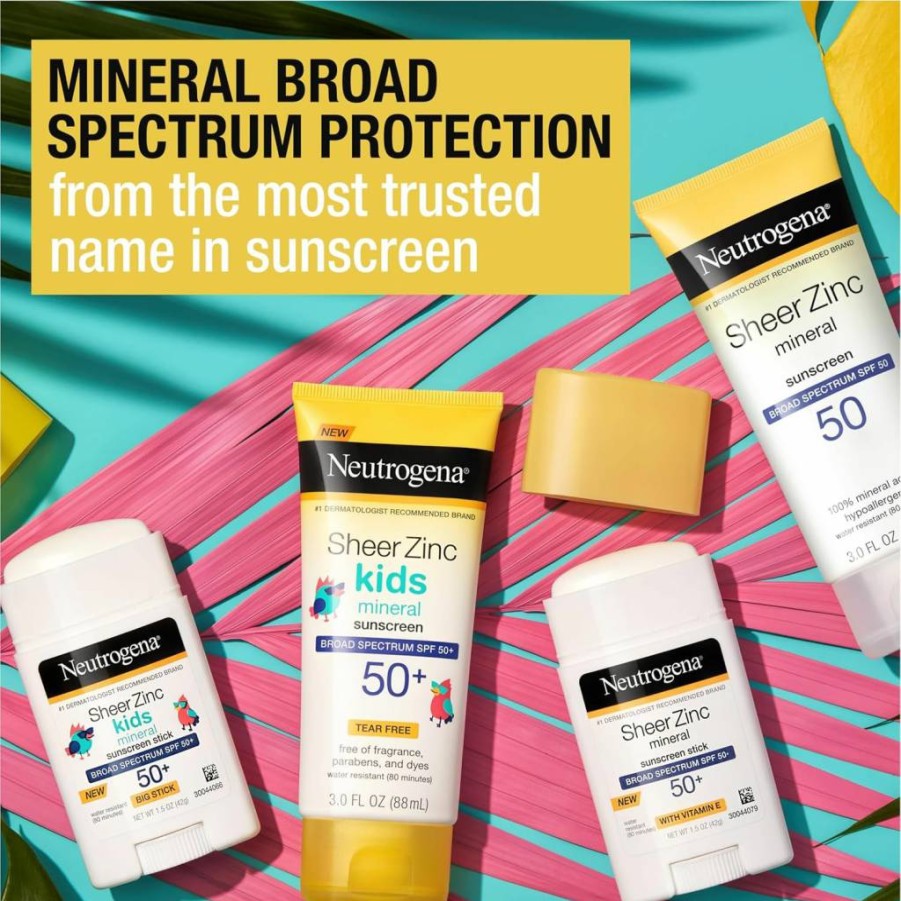 Neutrogena Sheer Zinc Oxide Mineral Sunscreen SPF 50 - Broad Spectrum UVA/UVB Protection, Water-Resistant, Non-Greasy & Hypoallergenic, Paraben-Free, 3 oz