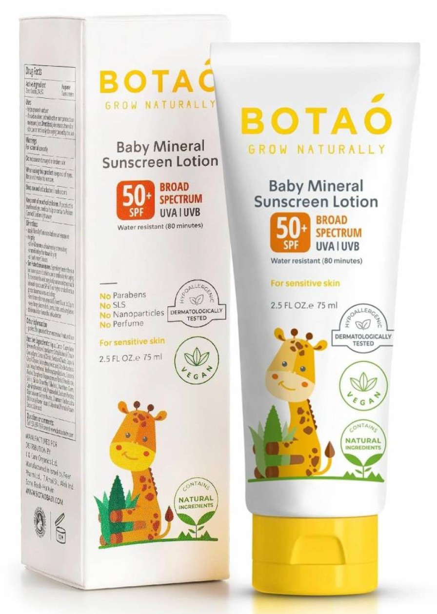 BOTAO SPF50 Baby Sunscreen Lotion - 100% Mineral Zinc Oxide, Broad Spectrum UVA/UVB Protection, Safe for Sensitive Skin, Face & Body, 2.5 Oz