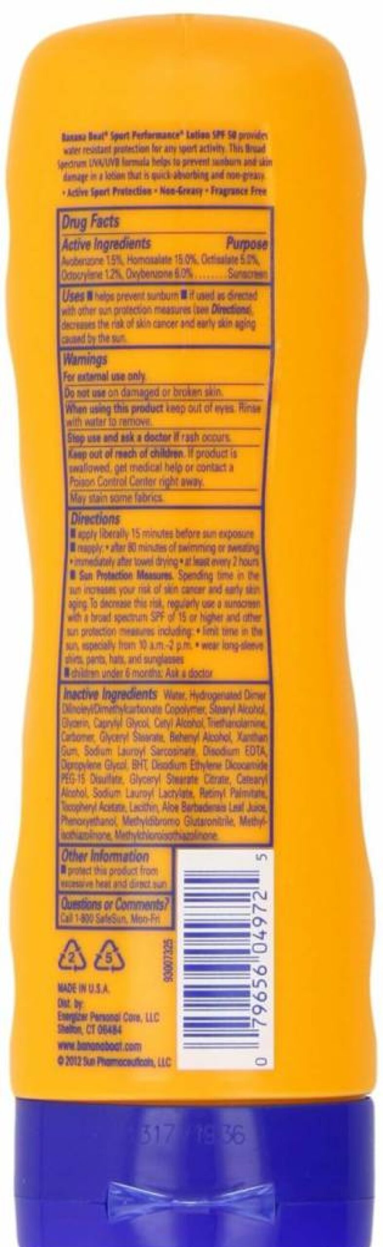 Banana Boat Sport Performance SPF 50 Sunscreen Lotion - Broad Spectrum UVA/UVB Protection, Water Resistant, 8 oz (Pack of 2)