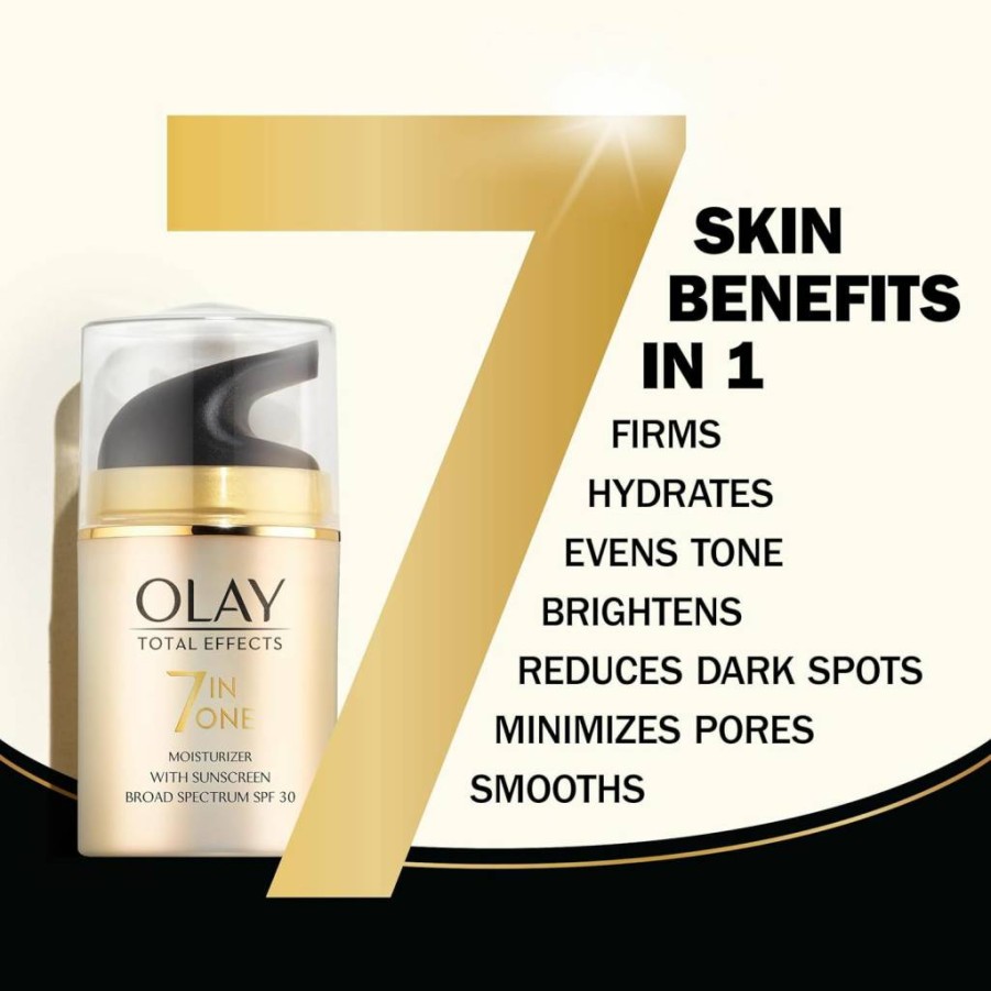 Procter & Gamble Olay Total Effects Anti-Aging Facial Moisturizer with SPF 30 for Dry Skin – Minimizes Pores, 7-in-1 Hydration, 1.7 Oz