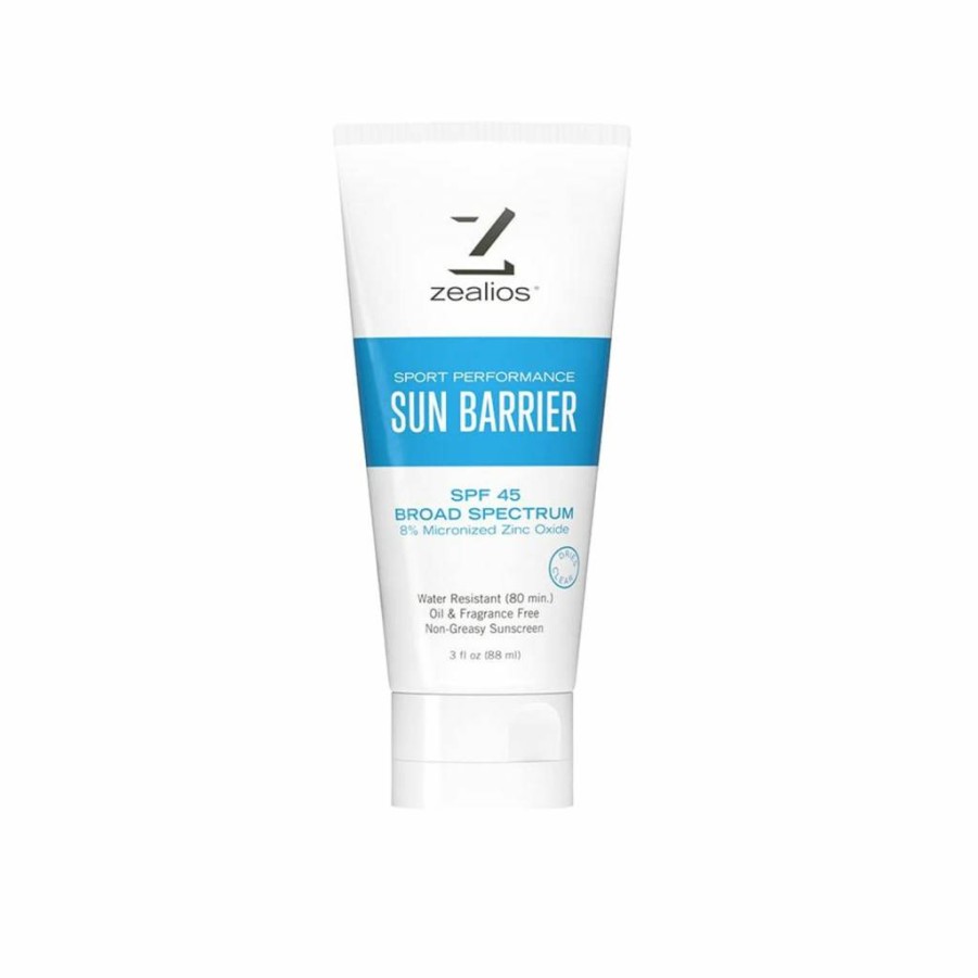 Zealios SPF 45 Sun Barrier Zinc Sunscreen - Broad Spectrum, Water-Resistant, Non-Greasy Body Lotion for Athletes, 3 Oz