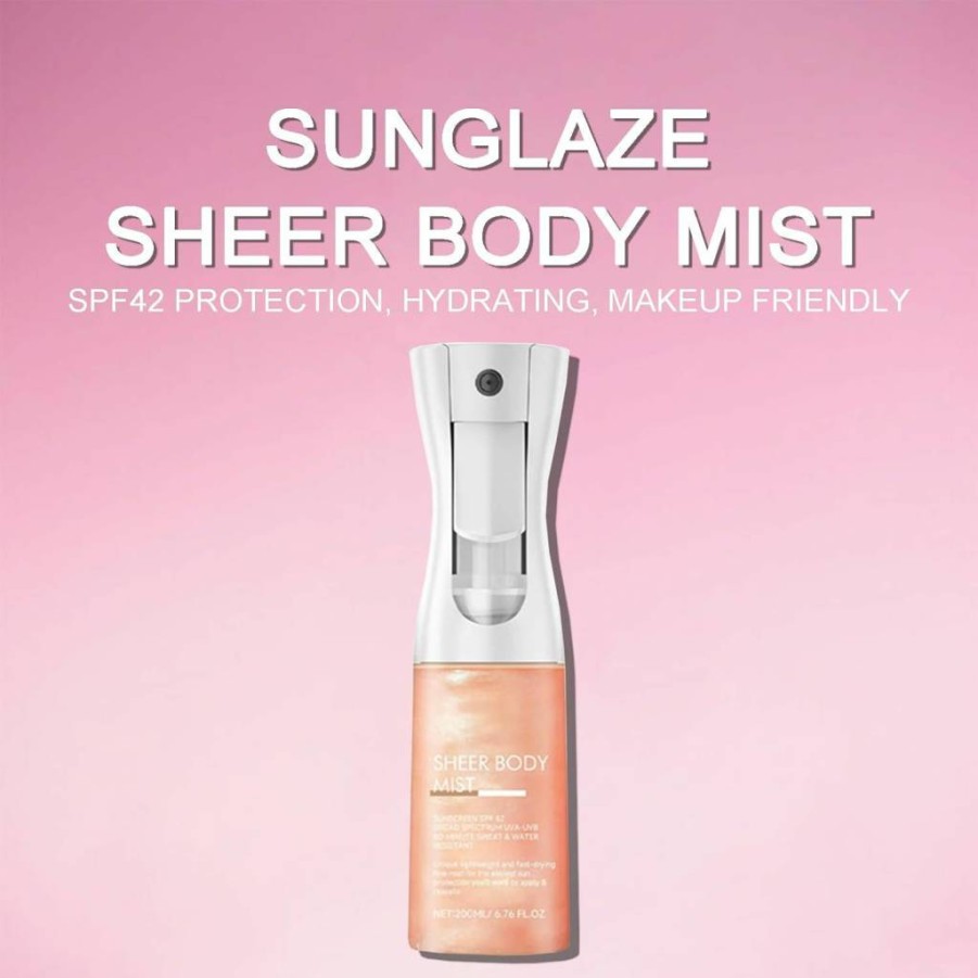 ISHERBIN SPF 42 Sheer Body Mist Sunscreen with Shimmer - Hydrating, Waterproof, Lightweight Glow for Beach & Makeup