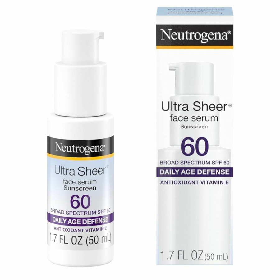 Neutrogena Ultra Sheer SPF 60 Vitamin E Face Serum | Broad Spectrum UVA/UVB Protection | Fragrance-Free & Oxybenzone-Free | 1.7 Fl Oz Moisturizing Sunscreen