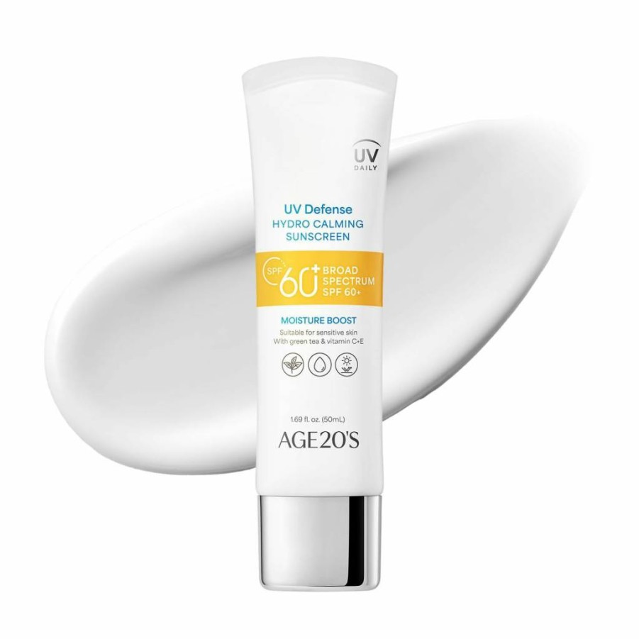 AGE 20's Hydro Calming Sunscreen SPF 60+ PA++++ | Korean Moisturizing Cream with Green Tea & Aloe Vera | No White Cast, Lightweight Face Sunscreen | Dermatest Certified | 50ml