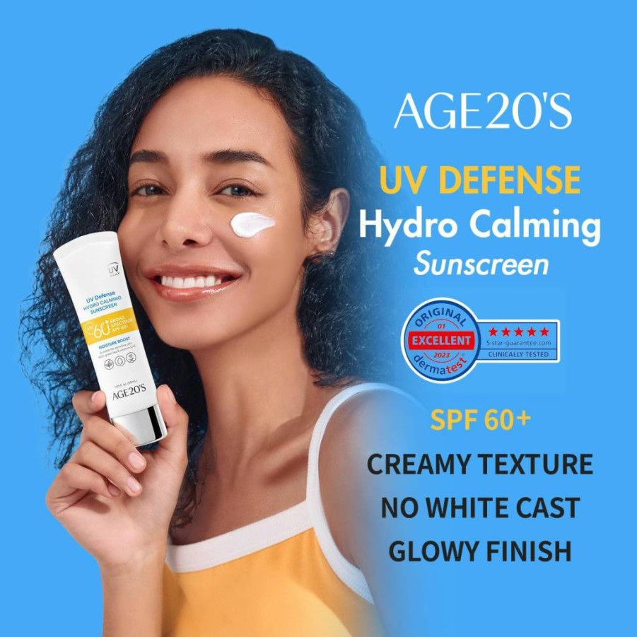 AGE 20's Hydro Calming Sunscreen SPF 60+ PA++++ | Korean Moisturizing Cream with Green Tea & Aloe Vera | No White Cast, Lightweight Face Sunscreen | Dermatest Certified | 50ml
