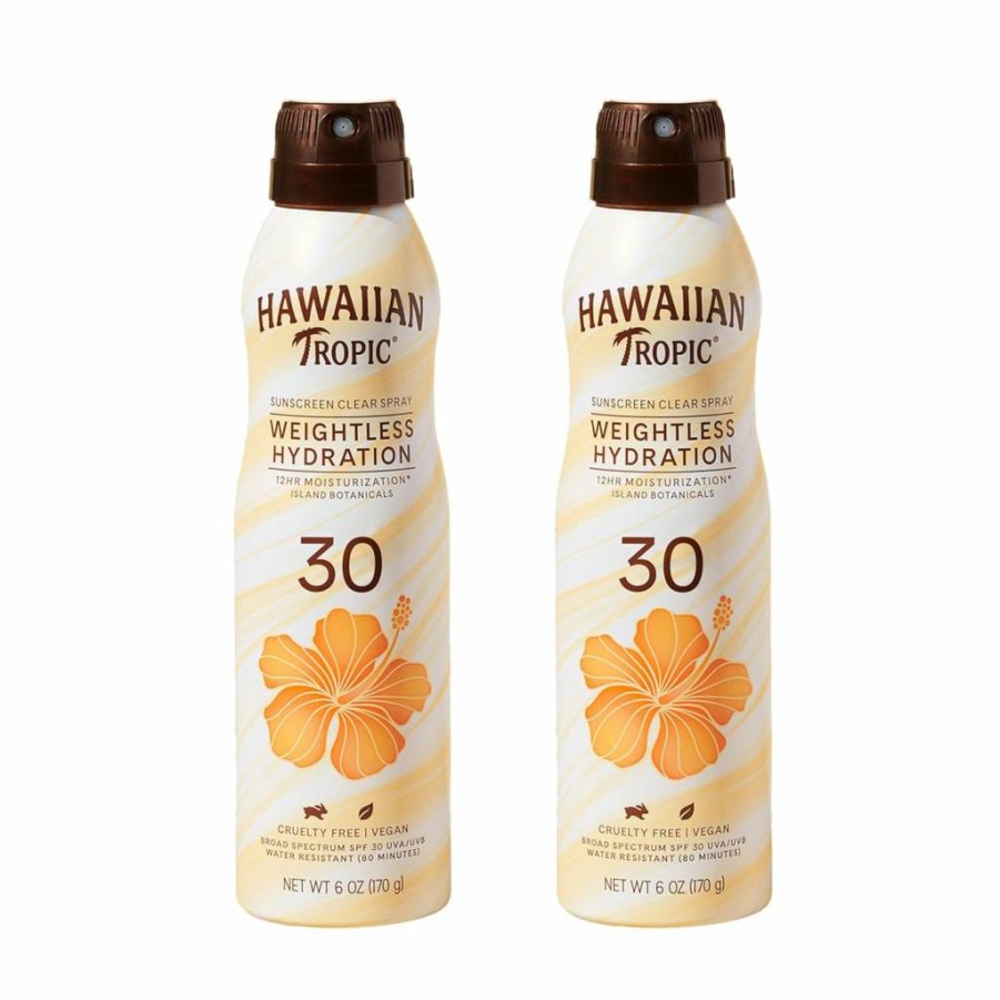 Hawaiian Tropic Weightless Hydration SPF 30 Sunscreen Spray Twin Pack – Oxybenzone-Free, 6 Oz Each, Clear & Lightweight Sunblock for Hydrated Skin Protection