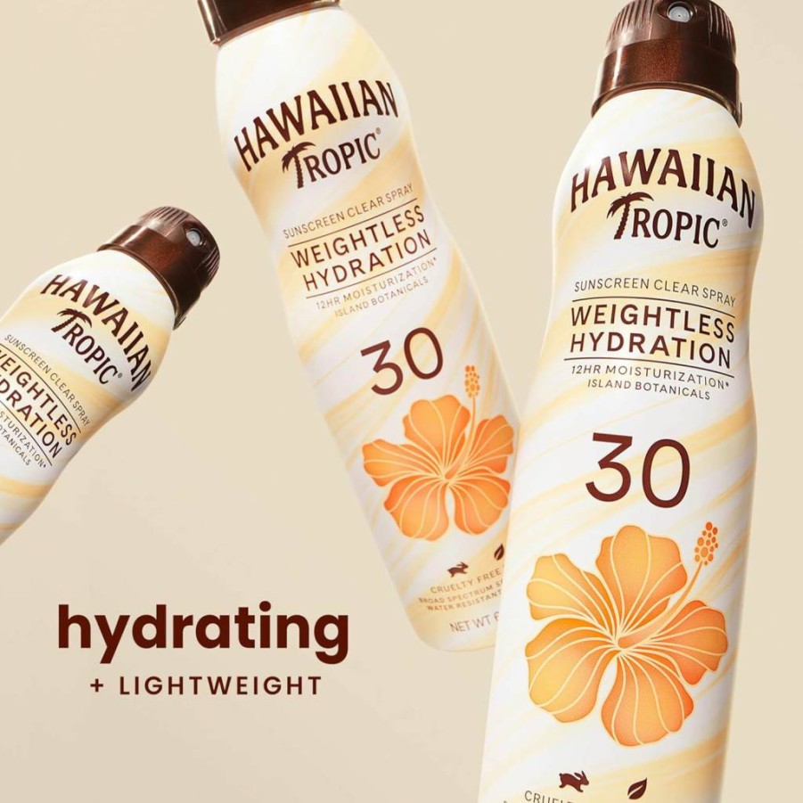 Hawaiian Tropic Weightless Hydration SPF 30 Sunscreen Spray Twin Pack – Oxybenzone-Free, 6 Oz Each, Clear & Lightweight Sunblock for Hydrated Skin Protection