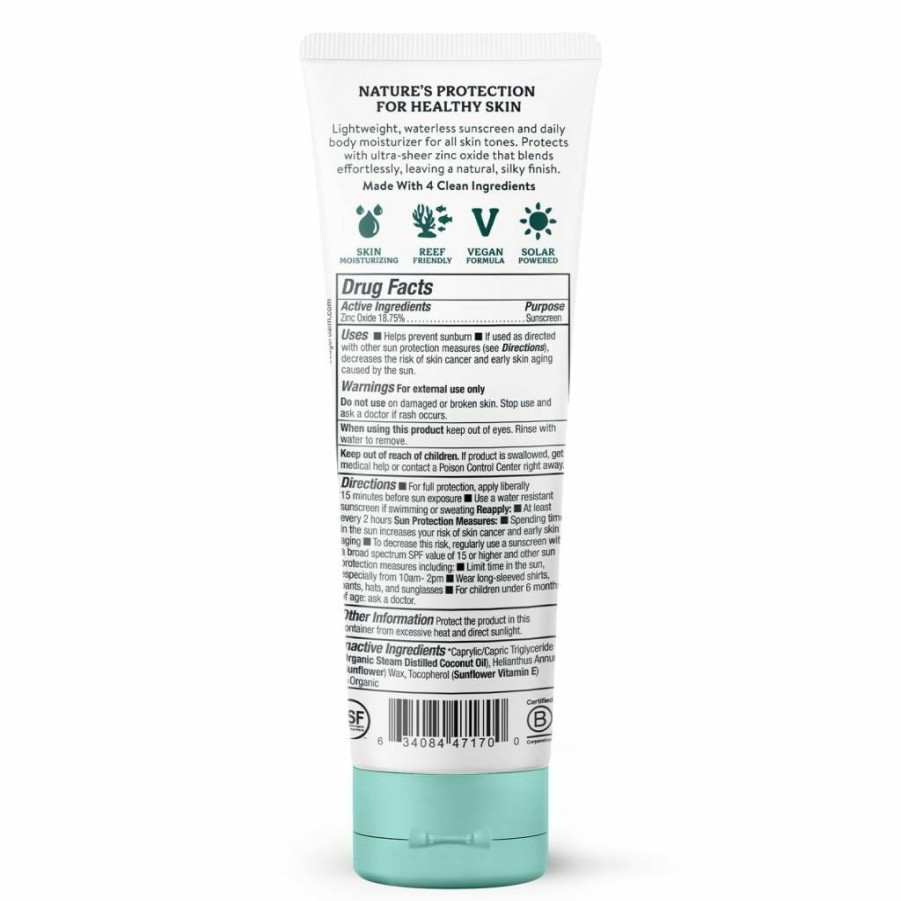 Badger SPF 30 Mineral Sunscreen with Zinc Oxide – Lightweight, Reef Safe, Vegan, Unscented, No White Cast, Certified Organic, 4 Fl Oz Tube