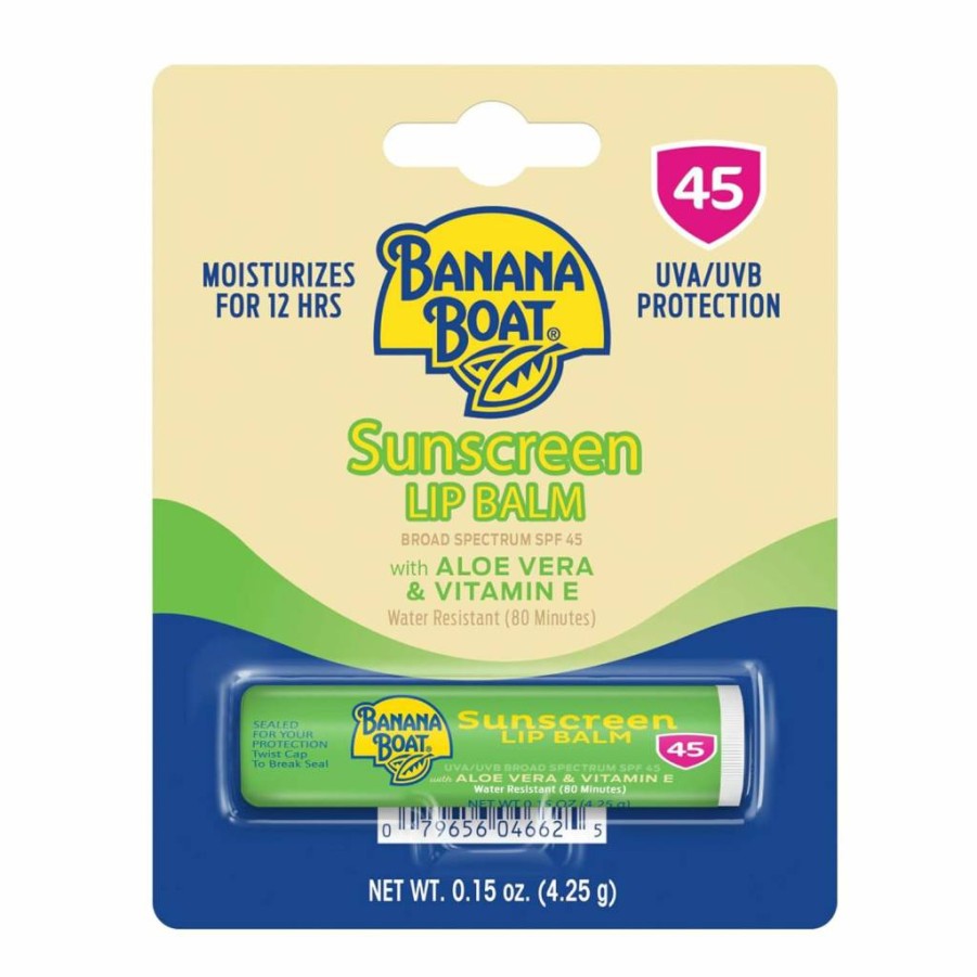 Banana Boat SPF 45 Lip Balm with Aloe Vera & Vitamin E - Moisturizing Sunscreen for Lips, 0.15 oz, Travel-Friendly Beach Essential