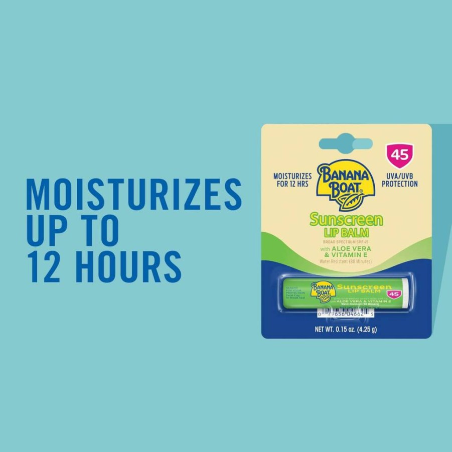Banana Boat SPF 45 Lip Balm with Aloe Vera & Vitamin E - Moisturizing Sunscreen for Lips, 0.15 oz, Travel-Friendly Beach Essential