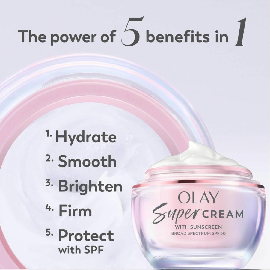 Olay Super Cream SPF 30: Lightweight Moisturizer with Niacinamide, Vitamin C & Collagen Peptide for Hydration, Brightening & Firming – 1.7 Oz