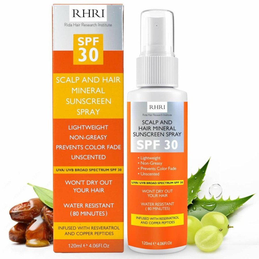 Rida Hair Research Institute SPF 30 Hair & Scalp Sunscreen Spray – Non-Greasy UV Protection, Prevents Color Fade & Dryness, Travel-Friendly (4 oz / 120 ml) for Beach & Outdoor Use