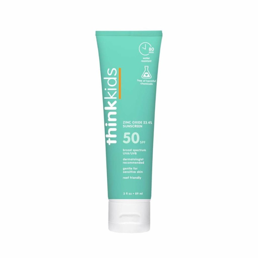 THINK Kids Mineral Sunscreen SPF 50+ 3oz - Natural, Water Resistant, Reef Safe, Broad Spectrum UVA/UVB Protection for Children