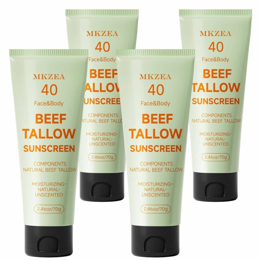 MKZEA Natural Grass-Fed Tallow Sunscreen for Face – Reef Safe, Non-Greasy, Deep Hydration, No White Cast, Suitable for All Skin Types
