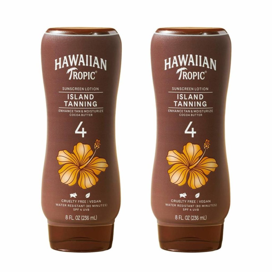 Hawaiian Tropic SPF 4 Sunscreen Lotion Twin Pack - Oxybenzone Free Tanning Oil, 8 Oz (2-Pack) for Outdoor Sun Protection