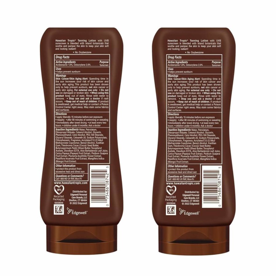 Hawaiian Tropic SPF 4 Sunscreen Lotion Twin Pack - Oxybenzone Free Tanning Oil, 8 Oz (2-Pack) for Outdoor Sun Protection