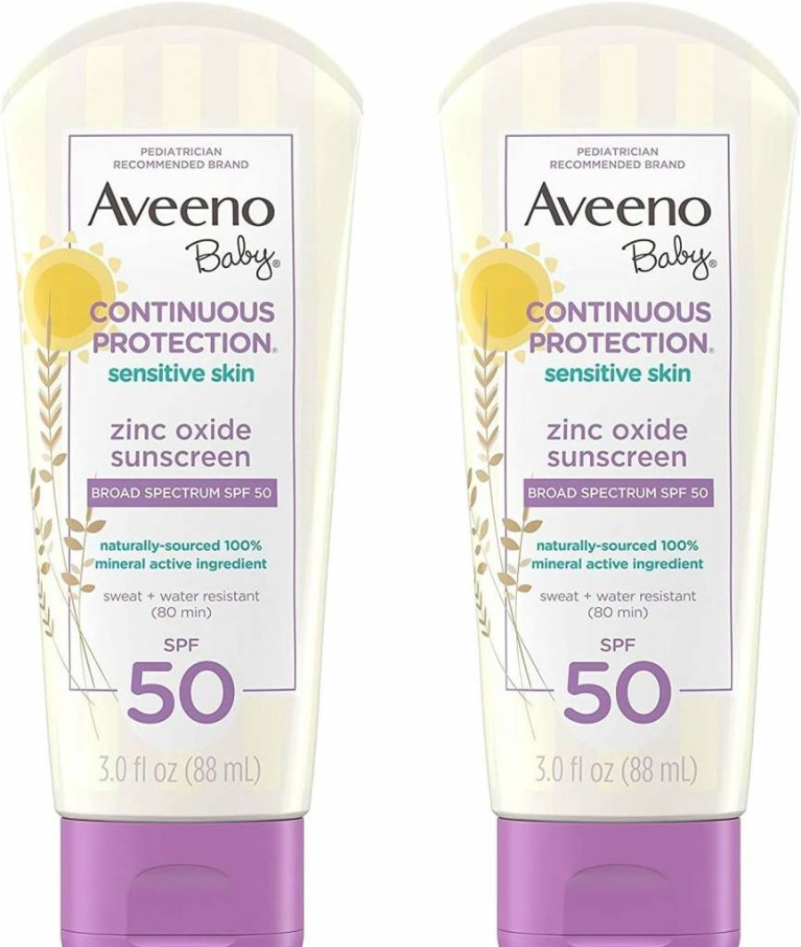 Aveeno Baby Mineral Sunscreen SPF 50 for Sensitive Skin, Tear-Free, Water-Resistant, Broad Spectrum Protection, Travel Size 3 oz