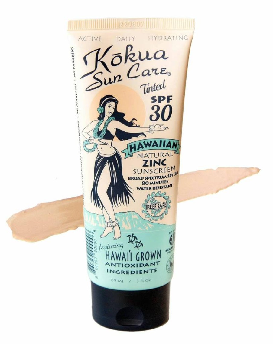 Kokua Sun Care Hawaiian Tinted Mineral Sunscreen SPF 30/80, Non-Nano Zinc Oxide, Water-Resistant, Reef Safe & Vegan Face & Body Lotion