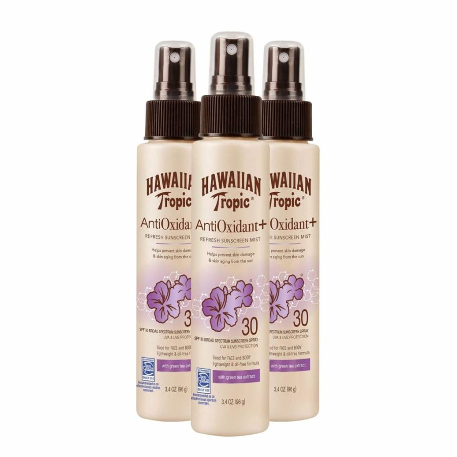 Hawaiian Tropic SPF 30 Sunscreen Spray with Green Tea Extract, Antioxidant Protection, 3.4 oz, 3-Pack