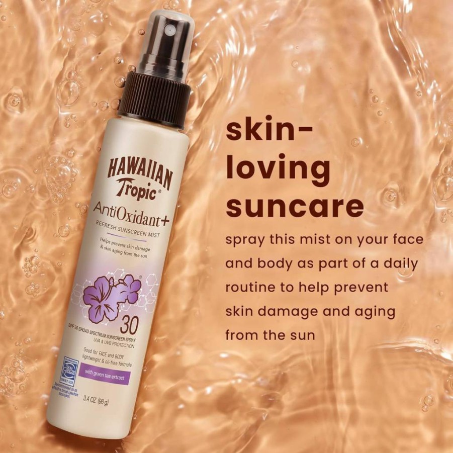 Hawaiian Tropic SPF 30 Sunscreen Spray with Green Tea Extract, Antioxidant Protection, 3.4 oz, 3-Pack
