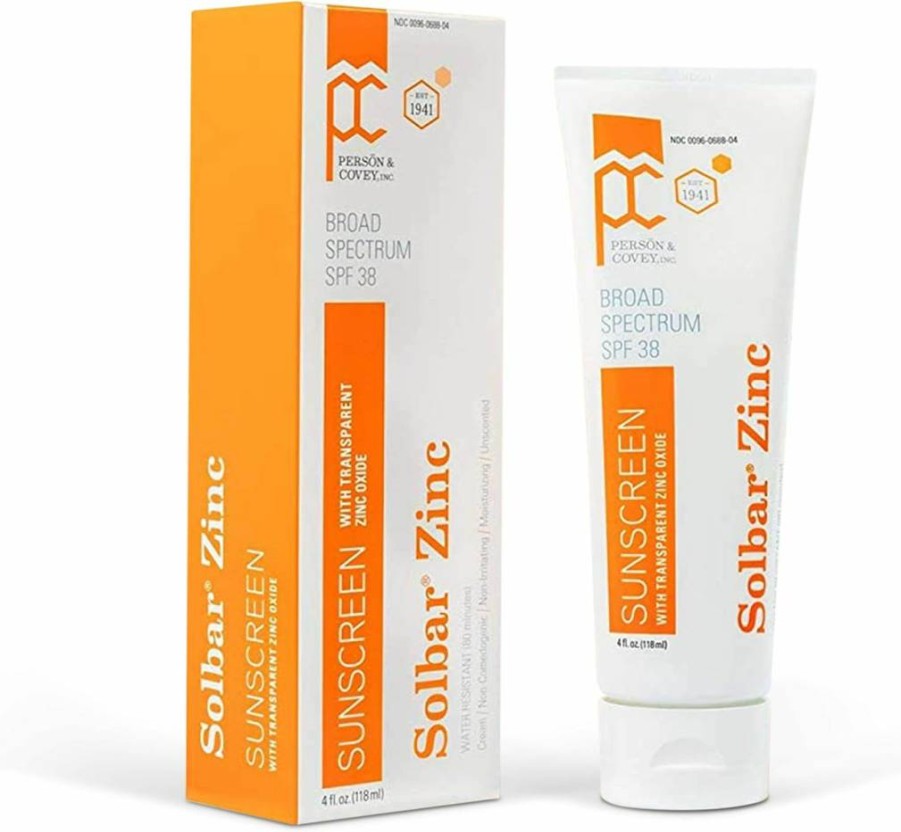 Solbar Zinc Oxide Sunscreen SPF 38 – Unscented, Transparent Cream, 4 oz, Broad Spectrum UVA/UVB Protection