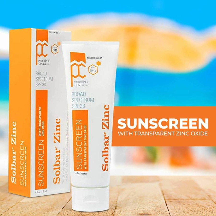 Solbar Zinc Oxide Sunscreen SPF 38 – Unscented, Transparent Cream, 4 oz, Broad Spectrum UVA/UVB Protection