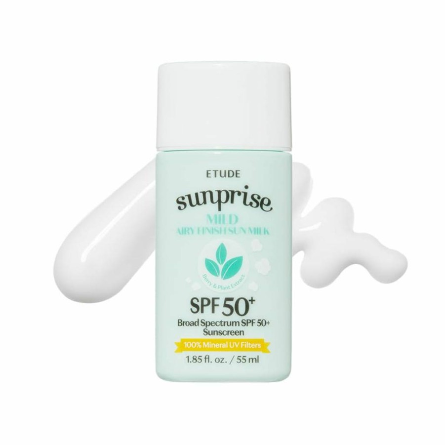 ETUDE Sunprise Mild Airy Sun Milk SPF50+ PA++++ 55ml - 100% Mineral, Oil-Free, Non-Sticky Korean Sunscreen for Sensitive Skin, Long Lasting Protection