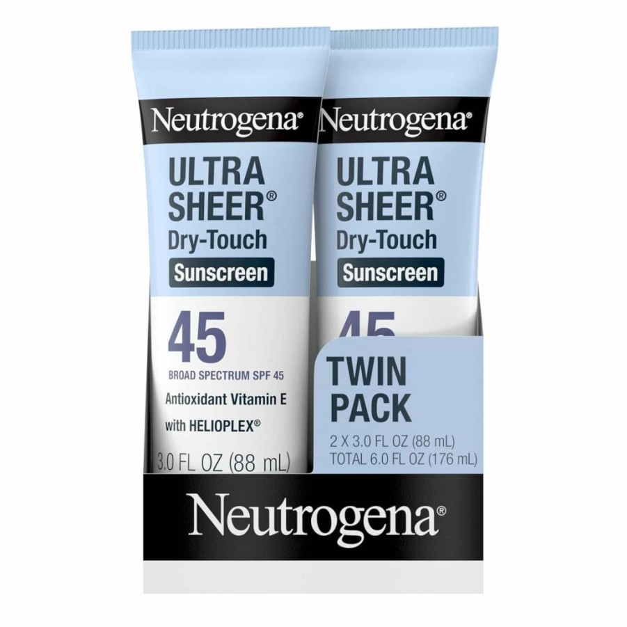 Neutrogena Ultra Sheer Dry-Touch Sunscreen SPF 45, Broad Spectrum UVA/UVB Face & Body Protection, Lightweight Water-Resistant, Non-Greasy, Travel Size 3 Fl Oz 2-Pack