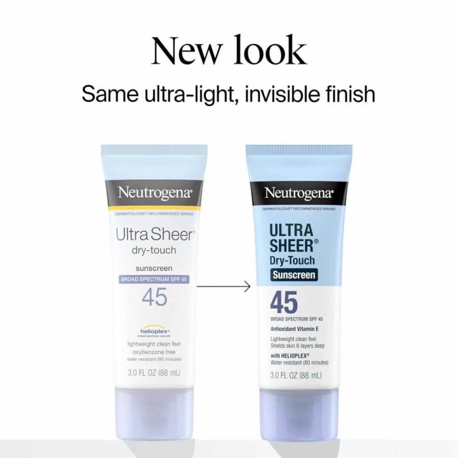 Neutrogena Ultra Sheer Dry-Touch Sunscreen SPF 45, Broad Spectrum UVA/UVB Face & Body Protection, Lightweight Water-Resistant, Non-Greasy, Travel Size 3 Fl Oz 2-Pack