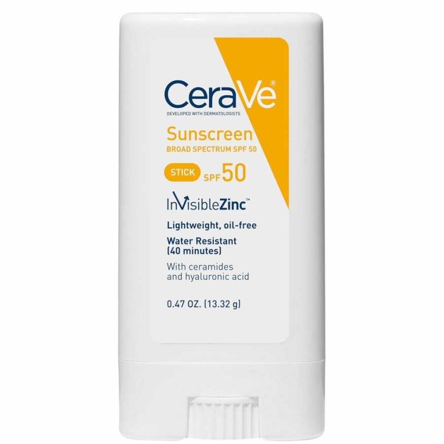 CeraVe Mineral Sunscreen Stick SPF 50 | Broad Spectrum Face Sunscreen with Hyaluronic Acid & Ceramides | Titanium Dioxide & Zinc Oxide | Fragrance Free, Oil Free, Non-Comedogenic